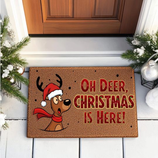 Discover Oh Deer Christmas is Here Doormat, Christmas Doormat, Reindeer Doormat, Funny Christmas Doormat, Holiday Coir Welcome Mat, Xmas Decor