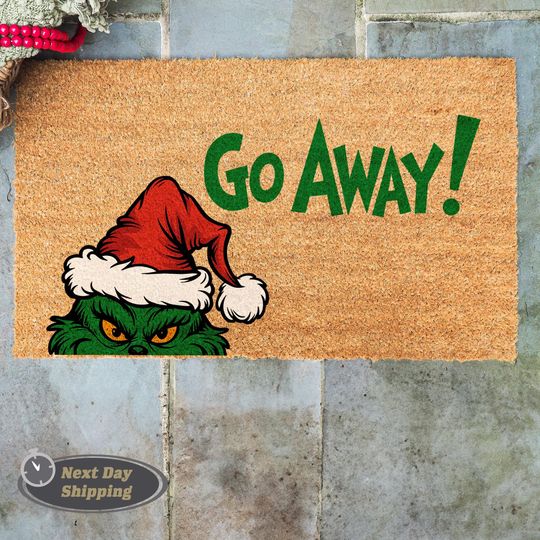 Discover Go Away Doormat, funny character Gift, Holiday Doormat, Christmas Gift, funny character Decor, Housewarming Gift, Xmas Decor, Christmas Doormat, Home Gift