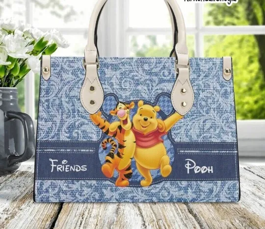 Discover Women’s Denim Leather Handbag Winnie the Pooh Bag - Cute Cartoon Tote Gift