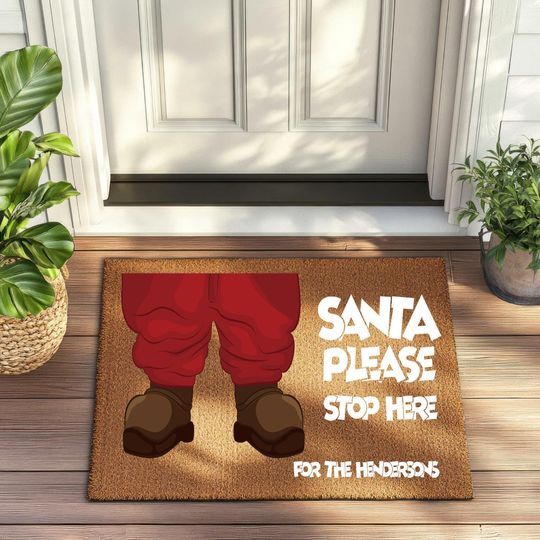 Discover Santa Please Stop Here Personalized Doormat, Custom Christmas Doormat, Christmas Gift, Customized Gift, Coir Doormat, Santa Claus Doormat