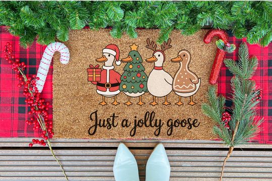 Discover Just  a Jolly Goose Doormat, Merry Goosmas Doormat, Funny Goose Christmas Coir Mat, Front Door Xmas Decor