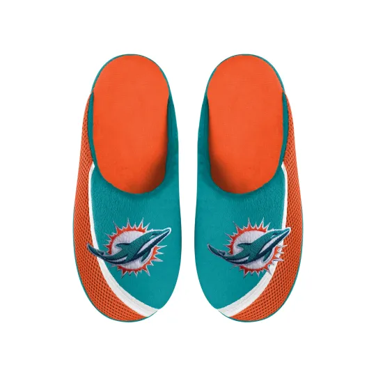 Discover Miami Football Team Dolphins Big Logo Color Edge Slippers, Gift for Fan