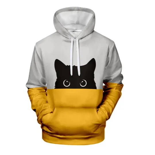 Black Cat Patchwork 3D Print Hoodie for Women and Men