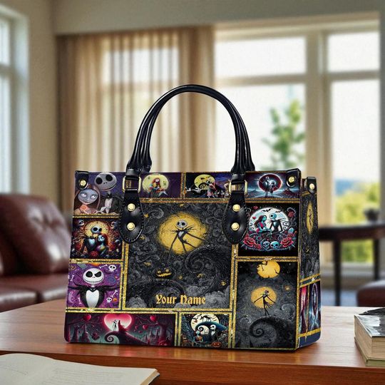 Personalized Nightmare Before Christmas Leather Bag, Jack and Sally Bag