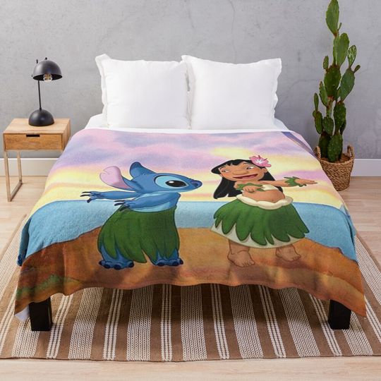 Discover Stitch Nostalgia Throw Blanket – Soft Cozy Cartoon Cover