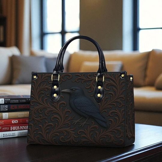 Discover Personalized Raven Leather Bag, Gothic Crow Halloween Bag