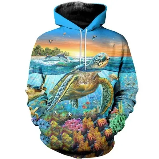 Animal Sea Turtle Coral 3D Print Hoodie Casual Unisex