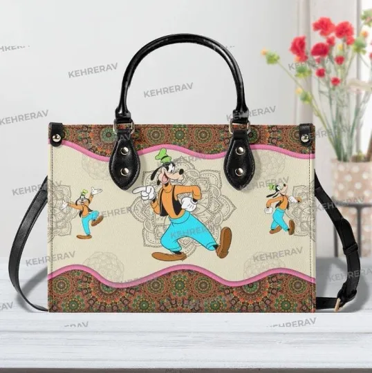 Discover Custom name Mandala Goofy Leather Handbag, Woman Handbag, Handmade Bag, Goofy