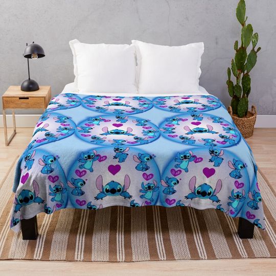 Lilo and Stitch Watercolor Throw Blanket – Colorful Artistic Cozy Cover
