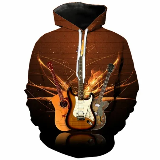Discover 3D Printed Bass Guitar Hoodie for Women and Men Pullover