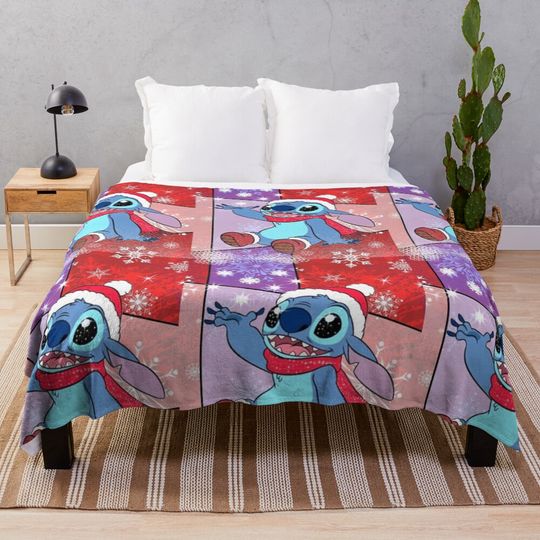 Stitch Red Christmas Throw Blanket – Cozy Holiday Plush Sofa Cover
