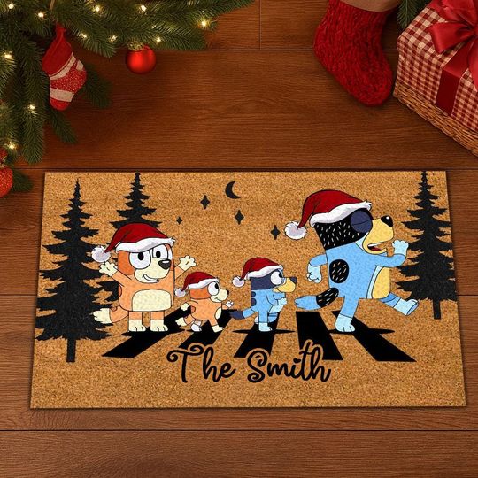 Discover Personalized BlueyDad Christmas Doormat  Custom Name BlueyDad Family Holiday Welcome Mat, Xmas Welcome Mat, BlueyDad Decor, BlueyDad Gifts for Family