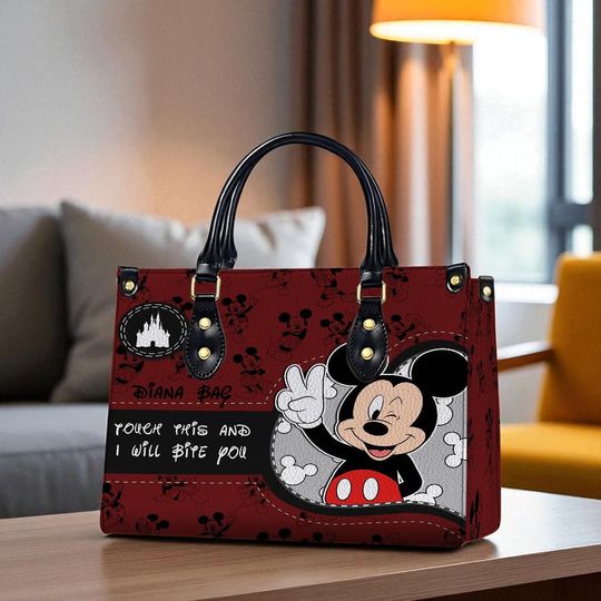 Discover Touch This I Will Bite You Leather Handbag, Women's Leather Bag Gift, Mickey Lover Handbag
