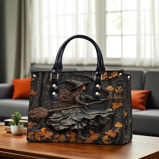 Discover Witch Leather Handbag, Spooky Halloween Bag