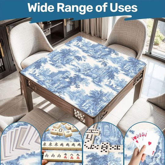 Discover Mahjong Mat french toile tablecloth play mat mahjong table mat blue and white chinoiserie mahjong table cover games, seamless toile patterns