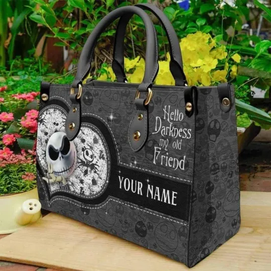 Discover Jack Skellington Leather Handbag, Hello Darkness My Old Friend Nightmare Handbag