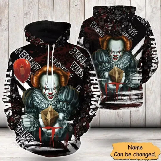 Personalized 3D Pennywise Clown Hoodie with Red Balloon