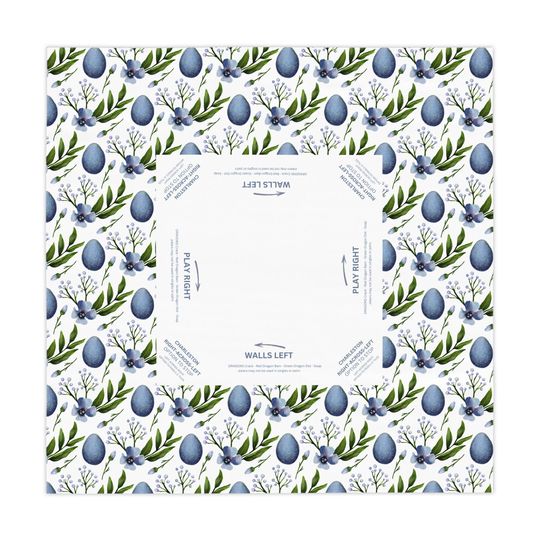Discover Mahjong Tablecloth, Blue Eggs, Easter Game Night Hostess Gift, Floral Lattice Pattern 55x55, Beginner Friendly Instructions, Table Cover