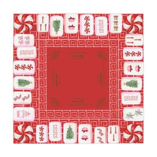 Discover Christmas MAHJONG Tile Tablecloth, Charleston Rules, Size 55 x 55, Instructions Beginners Christmas Tree Peppermint Candy, Hostess Gift