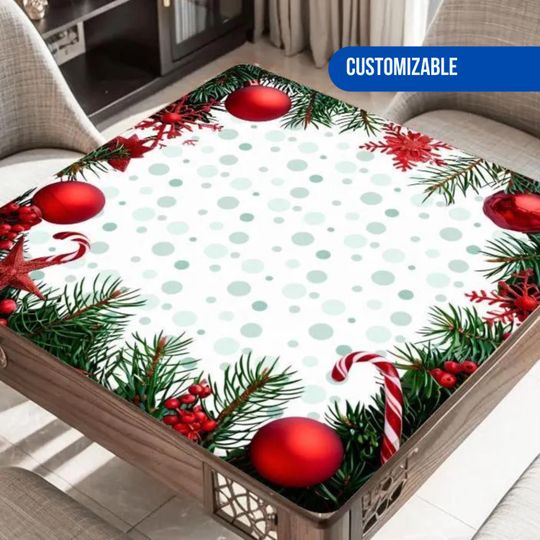 Discover Customizable Christmas Garland Mah jongg Mat with Bag, Custom Tile Game Table Pad, Gift for Mahjong Players Hosts and Tournament Prizes