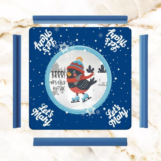 Winter Mahjong Mat – Skating Bird, Royal Blue