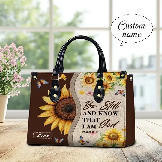 Discover Custom Be Still and Know I Am God Leather Handbag, Christian Gift, Gifts for Women