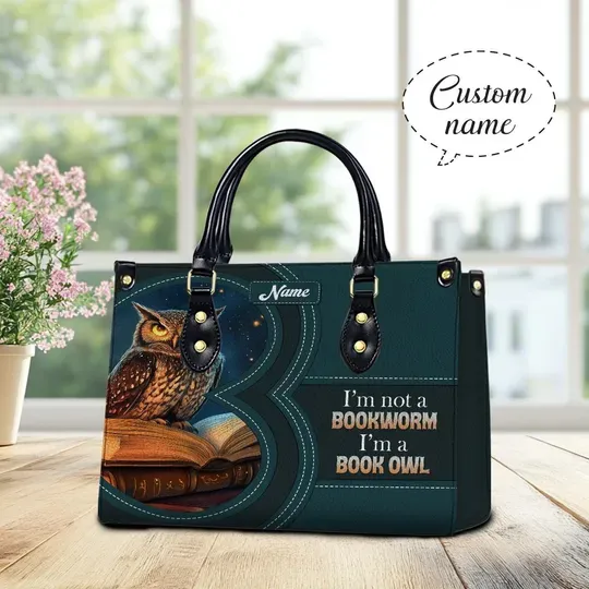 Discover Custom Book Owl Leather Handbags, Leather Bags For Women, Bookworms Tote Bag, Book Lovers Bag Gift Teacher Gift