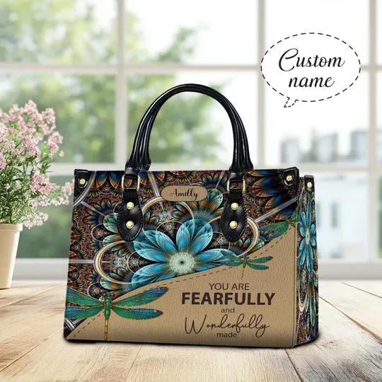Discover Dragonfly Mandala Leather Handbag