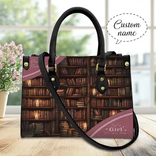 Discover Custom Book Lover Leather Handbag, "Just A Girl Who Loves Books" Bag