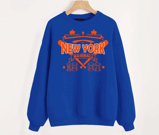 New York Baseball Vintage Stadium With Est Number 1962 Royal Blue Sweatshirt