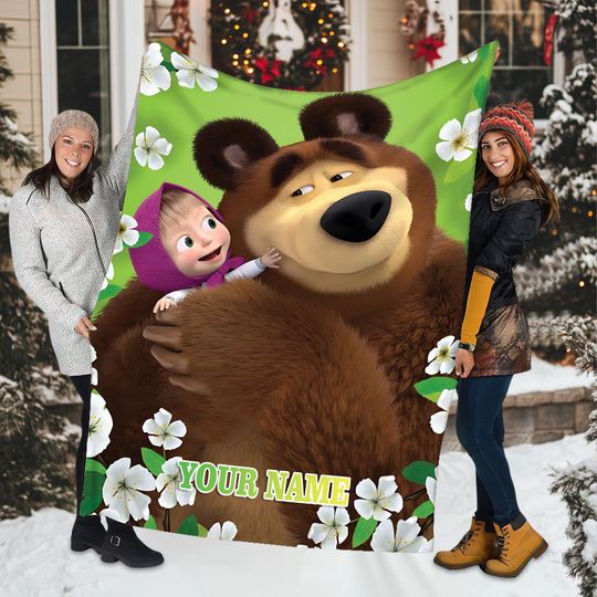 Discover Personalized Masha and the Bear Flannel Fleece Blanket, Bear Lover Gift