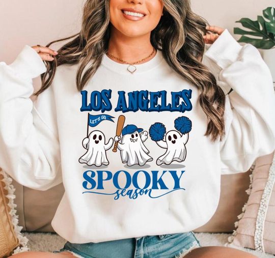 Discover Los Angeles Baseball Blue Team Spooky Season Cute Vintage 90s Sweatshirt