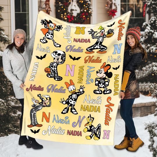 Discover Personalized Mickey and Friends Halloween Fleece Blanket, Disneyland Spooky Season Blanket