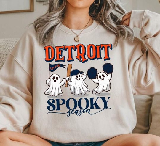 Discover Vintage Detroit Baseball Spooky Season Cute Ghost Sweatshirt