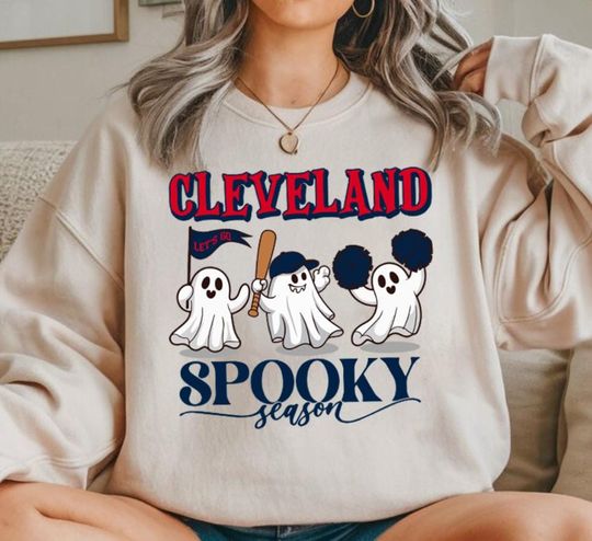 Discover Cleveland Baseball Spooky Season Cute Ghost Vintage Sweatshirt