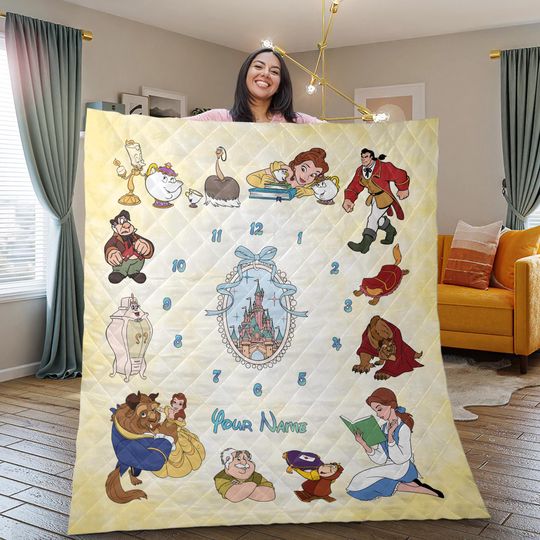 Custom Name Beauty and the Beast Milestone Fleece Blanket, Disney Princess Belle Blanket