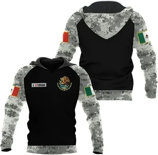 Personalized Camo Mexico Eagle Mexican Hoodie 3D All Over Printed Sportwear Hood
