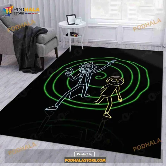 Rick And Rickandmorty Neon Area Rug For Christmas Living Room Rug Home Decor Gift