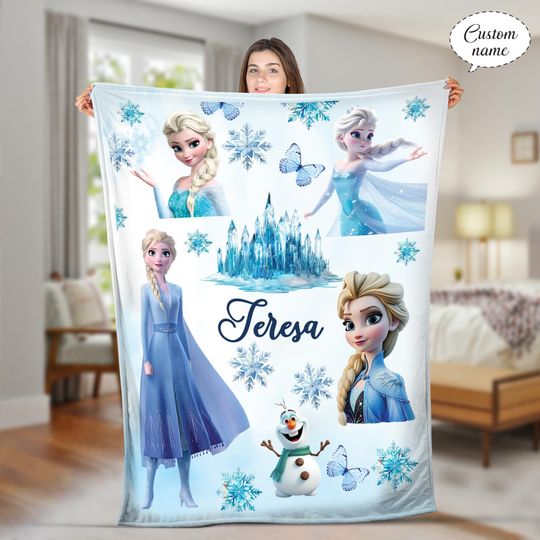 Discover Personalized Princess Elsa Watercolor Blanket, Disney Frozen Blanket, Magic Kingdom Blanket, Gift For Daughter, Girl