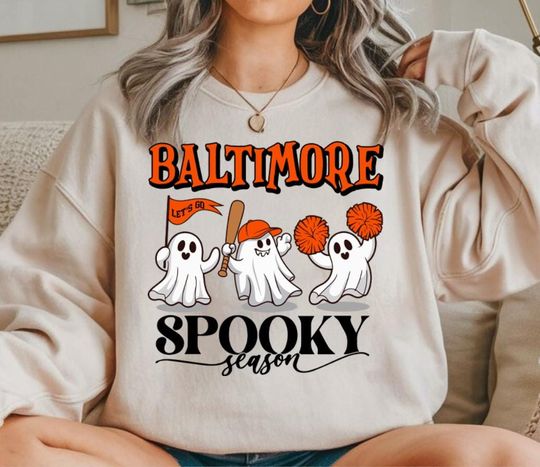 Baltimore Baseball Spooky Season Cute Ghost Vintage Sweatshirt
