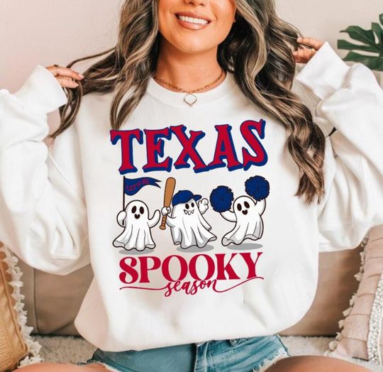 Discover Texas Baseball Cute Spooky Season Ghost Funny Vintage Sweatshirt, Lets Go Texas Baseball Team Retro 90s Hoodie, Baseball Mom Shirt, For Her