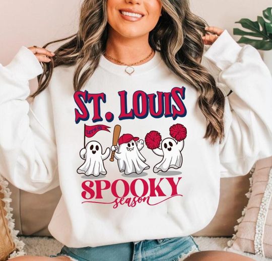 Discover St. Louis Baseball Cute Spooky Season Ghost Funny Vintage Sweatshirt, Lets Go St. Louis Baseball Team Hoodie, Baseball Mom Shirt, For Her