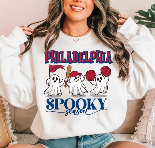 Discover Philadelphia Baseball Orange Team Spooky Season Cute Vintage Sweatshirt, Lets Go Philadelphia Baseball Team Retro Hoodie, Baseball Mom Shirt