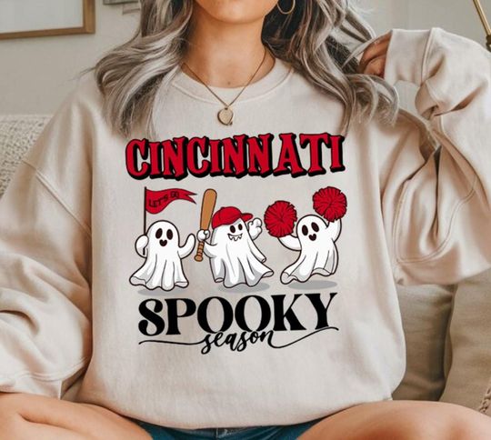 Discover Cincinnati Baseball Spooky Season Cute Ghost Vintage Sweatshirt,