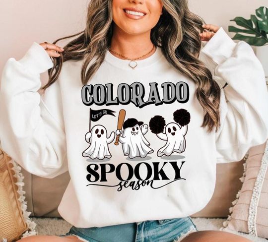 Discover Colorado Baseball Spooky Season Cute Ghost Vintage Sweatshirt