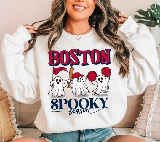 Boston Baseball Spooky Season Cute Ghost Vintage Sweatshirt