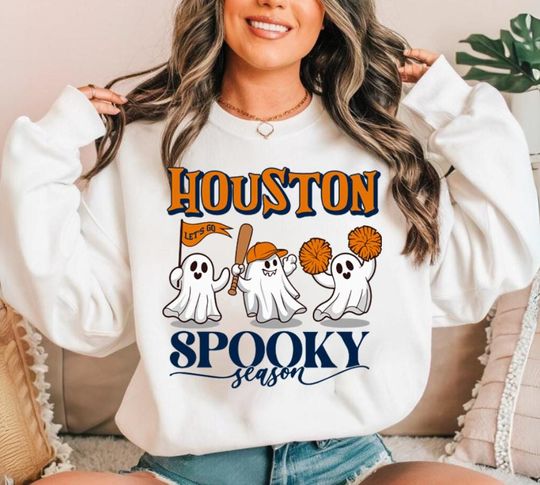 Discover Vintage Houston Baseball Spooky Season Cute Ghost Sweatshirt