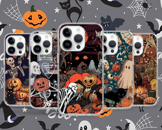 Discover Halloween Vintage Cute Pumpkin Witch Phone Case for iPhone Air 17 15 14 Pro Max Plus 13 Mini / Case for Samsung S24 S23 Ultra / Google Pixel