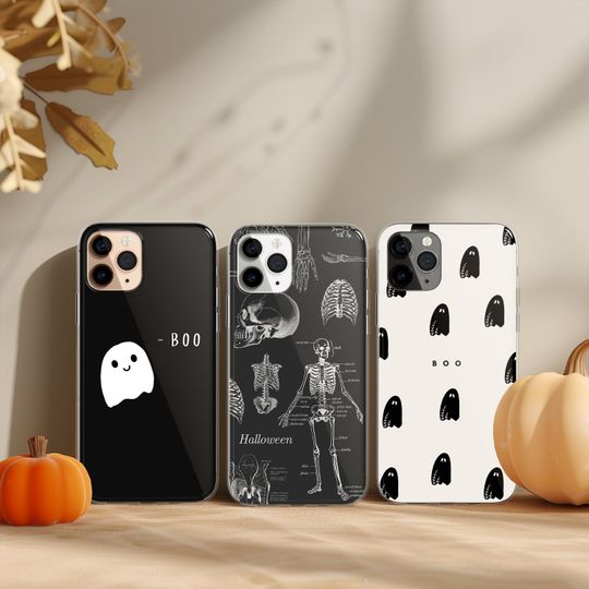 Discover Halloween Phone Case With Ghosts Autumn Cover for iPhone 17 16 15 14 13 12 11 XR Pro Max Plus, Samsung Galaxy S25 S24 Ultra, Google Pixel