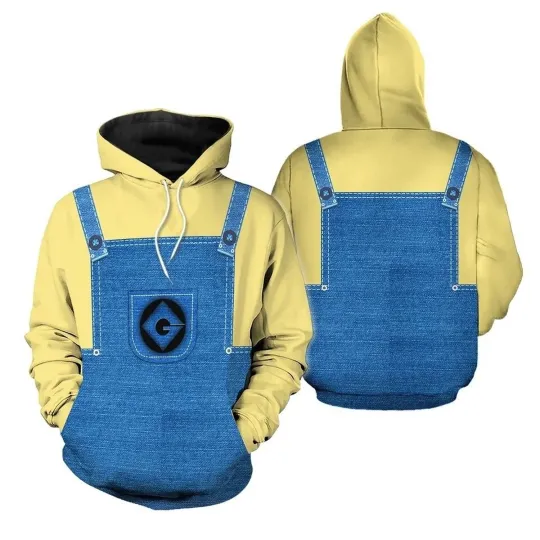 Halloween Cosplay Minion 3D Hoodie, Yellow And Blue Minion Costume Gift